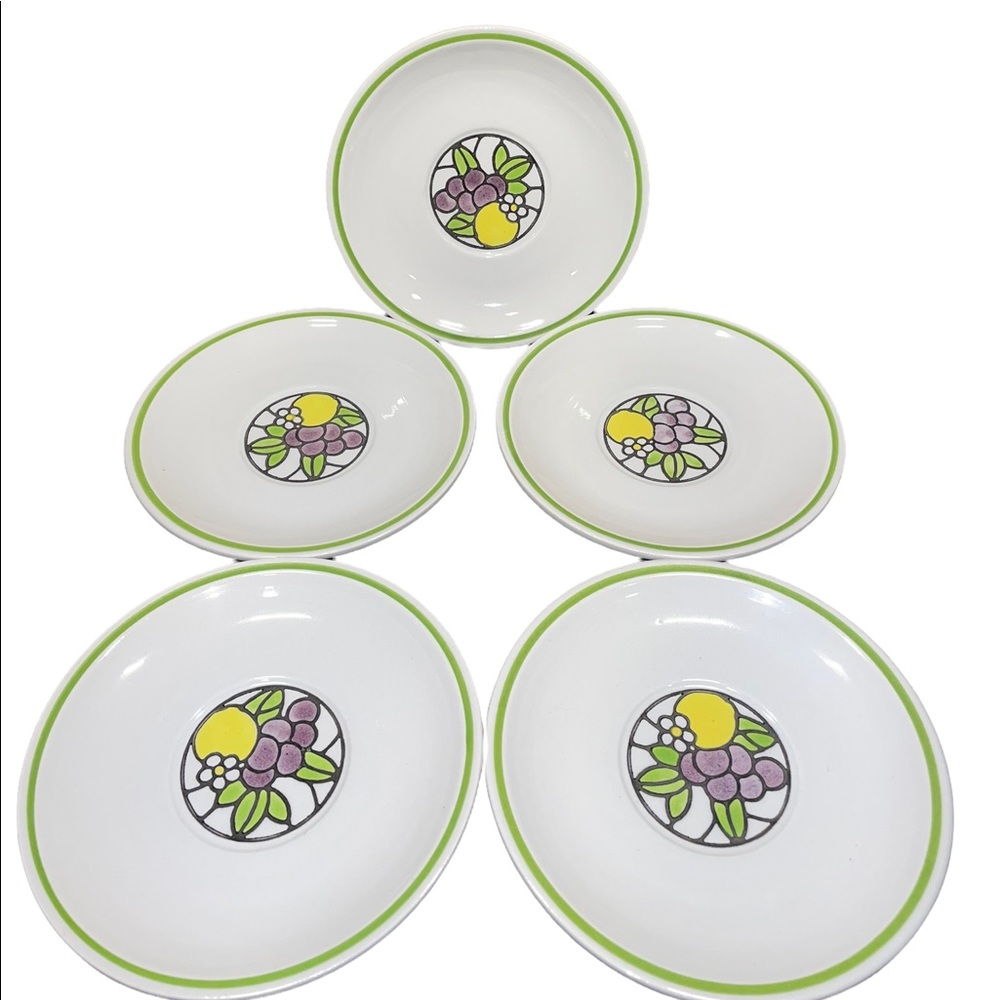 5 PC Fruit print Tiffany Metlox Poppy Trail‎ Pottery Saucer plates California